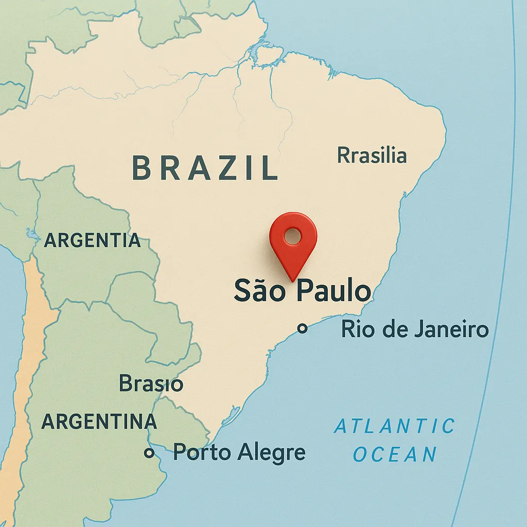 Map of Brazil with a pin above São Paulo.